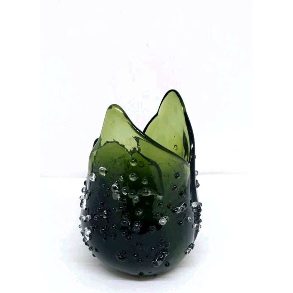 Partylite Glass Votive Candle Holder Green Natures Garden Dewdrop Tulip 4.25”